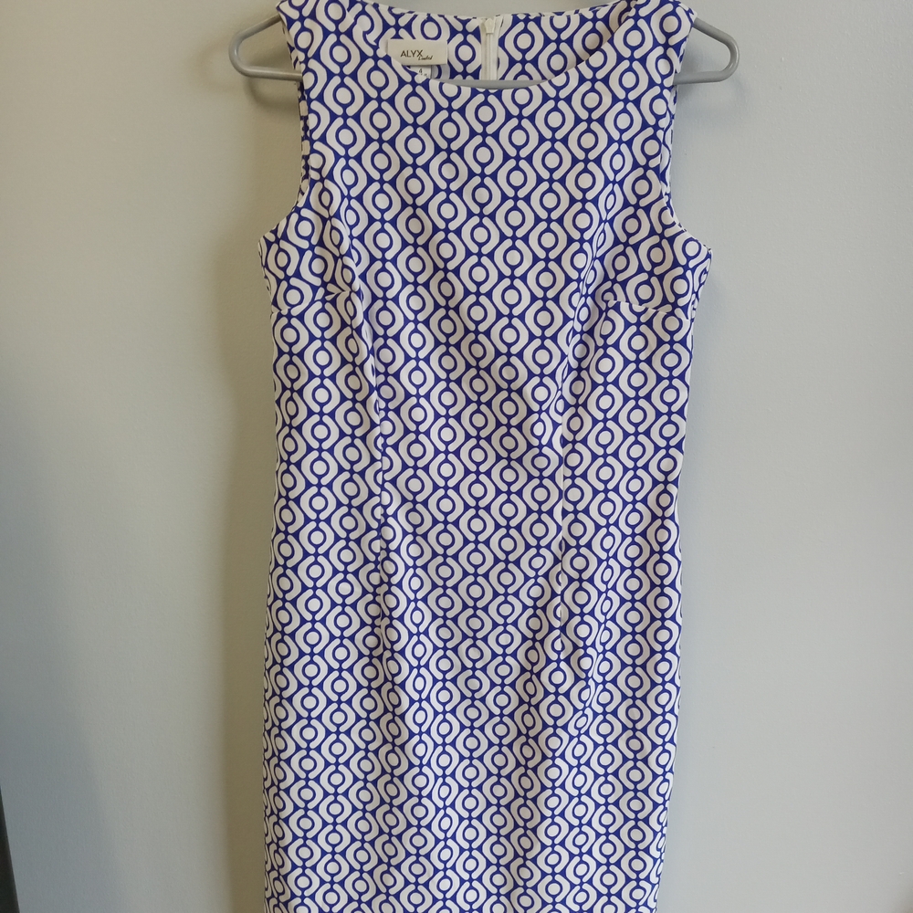 Alyx Blue and White Geometric Midi Dress